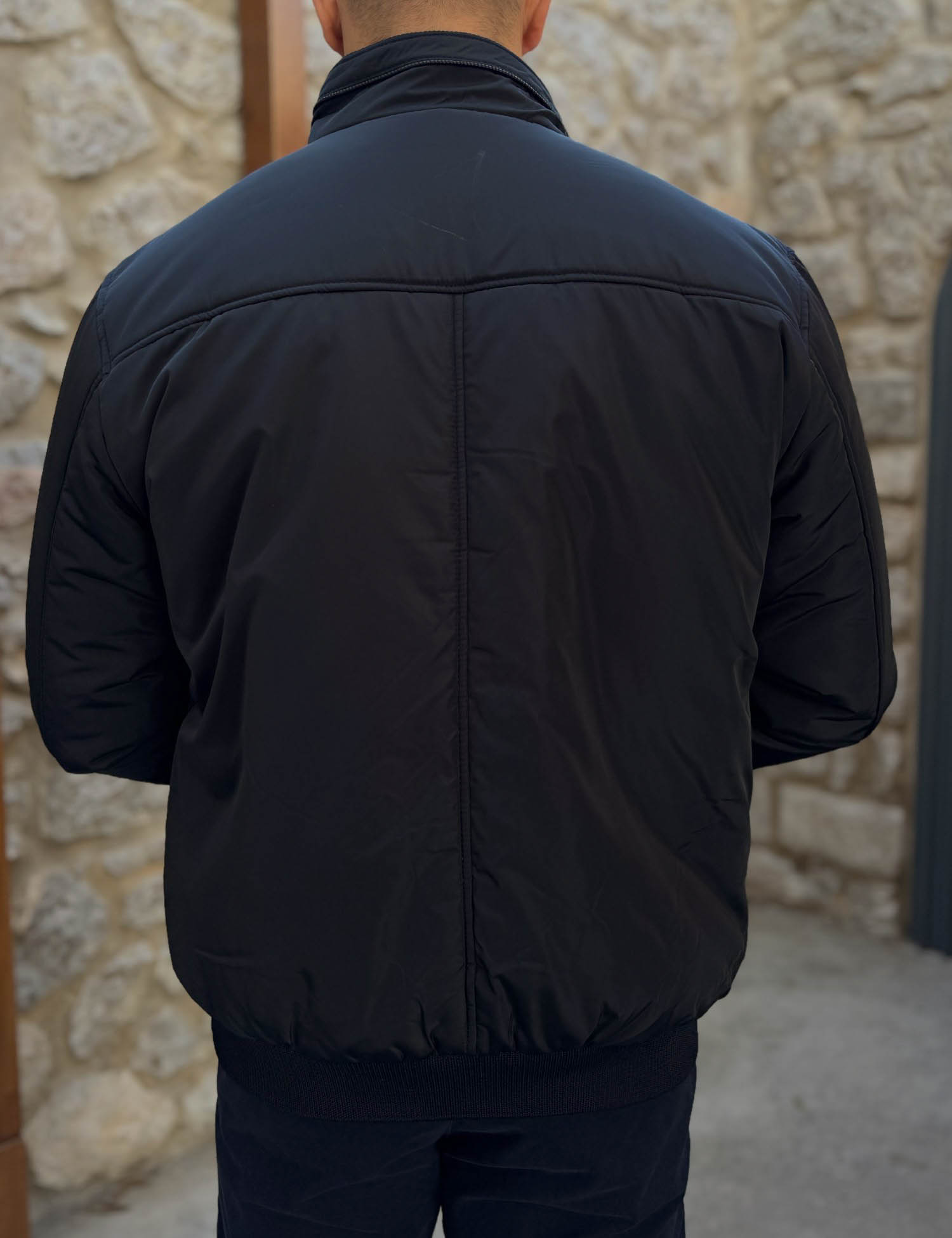 Ανδρικό μπλε μπουφάν με γιακά και λάστιχο HM264044B φωτογραφία